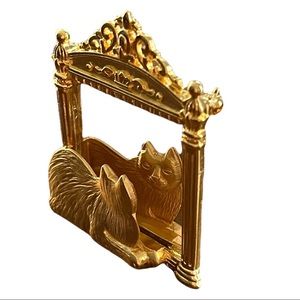 Vintage JJ Jonette Brooch Pin Cat and Antique Mirror Shiny Gold Tone